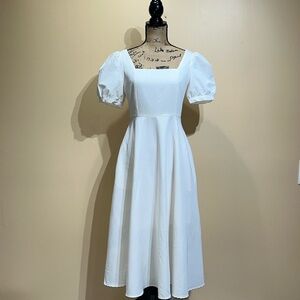 Square Neck Puff Sleeves Midi Summer Dress